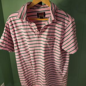 Cotton Pink and Green Preppy Striped Men's Shirt, LG, Cremieux